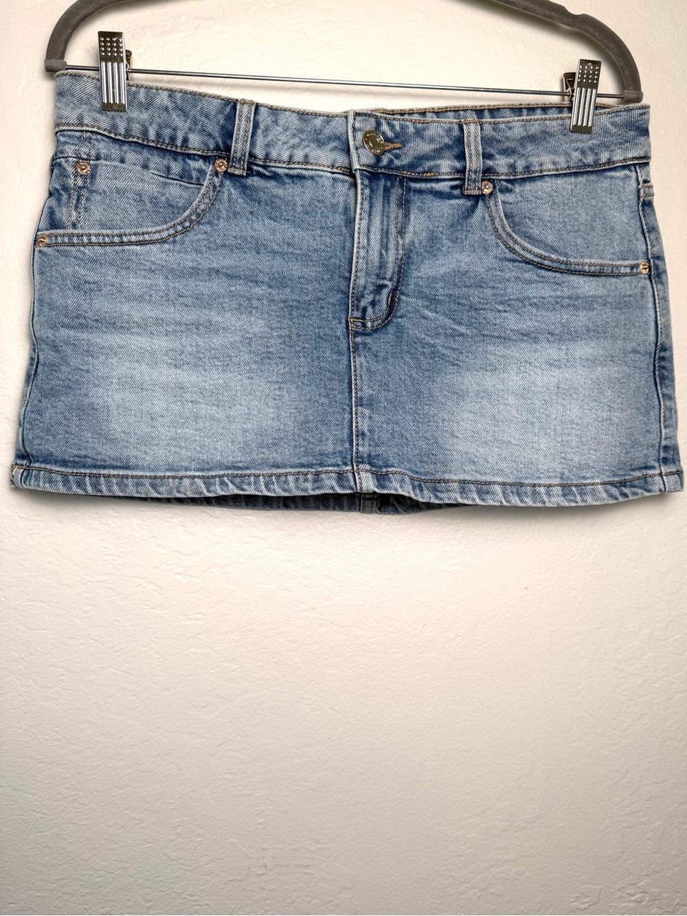 Garage Denim Micro Mini Skirt Blue Light Wash Jean Skirt Skort Size Medium - Picture 2 of 6